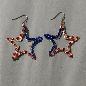 Star-Shaped Red and Blue Beaded Earrings